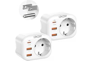 LENCENT 2X Adaptador Enchufe USA/EE.UU, Adaptador Americano de Viaje con Carga Rápida QC3.0+PD20W, Europa España Portugal 2-Pin a 3-Pin EE.UU para México, Canada, Tailandia, Perú, Colombia, Tipo B
