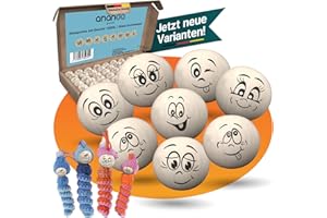 Ananda Goods 120 Holzperlen mit Gesicht – 20mm Holzkugeln in 8 süßen Designs – Ideal für Sorgenwürmchen, Glückswürmchen, DIY Schlüsselanhänger, Kinderbasteln, Dekoration & kreative Geschenkideen