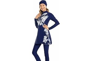 ShuoBeiter Frauen Modest Muslimische Bademode Patchwork Hijab Sport Langarm Badeanzug Islamischer Burkinis Badeanzug