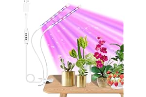 CZOUMU White LED Plant Grow Light: Full-Spectrum, 2-Head with Clips. Features Automatic on/Off Timer (6/12/16h), 3 Spectral Modes, 10-Level dimming. Flexible swan Neck Design, Ideal for Indoor Plant Growth.