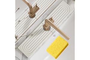 QOSNEOUN Stone Faucet Mat,Kitchen Sink Stone Tray Around Faucet,Sink Drying Stone,Instant Drying Stone Kitchen Sink,Diatomite Tray Stone Drying Trays for Kitchen, Bathroom Sink (A,16*4in)