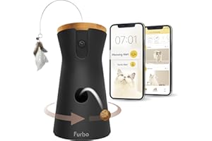 Furbo 360° Cat Camera [Premium Safety Package - Subscription Required] Smart Camera Designed for Cats with Feather Wand Toy, 360° View, Treat Toss, Vomit & Meowing Detection, Home Emergency
