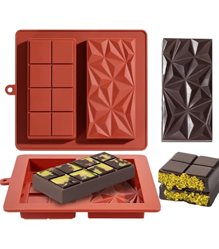Silikon-Schokoladenformen 2er Set (Herz & Quadrat) | 25,1x13,2x2 Cm, Lebensmittelecht, Für Riegel, Pralinen & Snacks