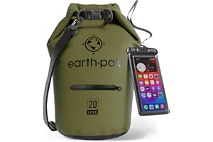 Earth Pak Borsa Impermeabile con Tasca Frontale - Ideale per Kayak, Canottaggio, Pesca, Rafting, Sci, Nuoto, Campeggio, e Snowboarding (Verde, 20L)