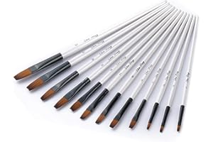 DOITEM Pinceaux de Peinture, Wartoon 12 Pièces Brosses Pinceau plat Pinceaux pour Aquarelle, l'Acrylique - Blanc