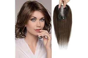 GULALUUK Hair Toppers for Women Real Human Hair 100% Remy Hair Topper 120 Density Swiss Base Hand-Tied Hair Toppers for Thinning Hair Slight Hair Loss Cover Gray Hair Medium Brown (10inch, 4#)