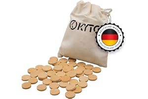 Kyto Lot de 150 jetons de bingo en bois pour cartes de jeu de bingo 14/3 mm Pions en bois, pions, marqueurs ou autres pions, avec sac en tissu