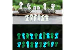 IJHYGD 20 Pièces Princesse Mononoke Prinzessin Mononoke Kodama Figurines Elfes des Arbres Lumineux en RéSine Balcon Jardin Decoration pour Micro Paysage Patio Extérieur Pelouse Cour（Bleu Vert）