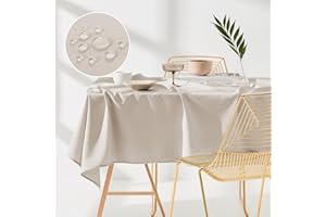 ‎ROOM99 ROOM99 Aura Tischdecke 140 x 260 cm Tischtuch Tafeldecke Fleckschutz Abwaschbar Wasserabweisend Schmutzabweisend Polyester Rechteckig Bankett-Dekoration Ganzjährig Hellbeige