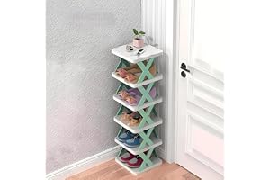 QONETIC 6 Layer Plastic Shoe Rack for Home Stackable & Adjustable Shoe Organizer Shelf for Entryway, Bedroom & Corner Use Space-Saving Foldable Stand with Book & Shoe Storage Slots (6 Layer)