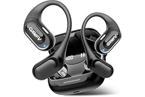QXUFV Ecouteurs Bluetooth sans Fil Open Ear, Casque Bluetooth 5.4 avec Basses Renforcée, 4 Micro HD, Lecture 48H et Contrôle Tactile, étanchéité IP7, Ecouteur Sport avec Crochets Confort, Courir/Vélo