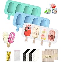 Set Stampi Per Gelato In Silicone - 2 Stampi Ovali, 50 Bastoncini Legno, Per Ghiaccioli Fai Da Te