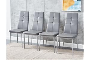 Panana Modernes Set mit 4 Esszimmerstühlen aus Kunstleder, gepolsterter Sitz, hohe Rückenlehne, Küchenmöbel, Stühle (grau)