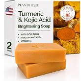 PLANTIFIQUE Kojic Acid Soap | Turmeric Soap with Kojic Acid (x2) | Lab Curcuma Soap Tested | Vitamin C, Hyaluronic Acid and C