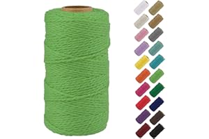 Binwat Natural Macrame Cotton Cord Twine String Cord Colored Cotton Rope Macrame Yarn Craft Cord for DIY Crafts Knitting Plant Hangers Christmas Wedding Decor (Grass green, 2mmx100m)