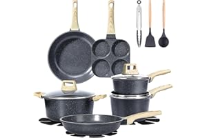 GiPP Set di Padelle con Rivestimento Ceramico Antiaderente - 17 Pezzi Induzione Set di Pentole e Padelle, Batteria da Cucina Atossica, Adatta a Diversi Tipi di Fornelli