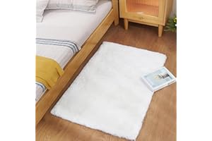 ‎GHOUSE Ghouse Kurzflor Wohnzimmer Teppich Schlafzimmer Matte Moderner Home Flauschig Weich Teppiche für Kinderzimmer Anti-Rutsch Unterseite Waschbarer Teppich 60x90 cm Weiß