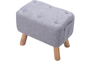 WARMIEHOMY Padded Pouffe Footstool Multifunction Large Ottoman Stool with Wood Legs Square Linen Fabric Pouffe Chair For Living Room,Bedroom,Office,Entryway (Grey)
