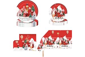 POPOYU 53Pcs Christmas Party Tableware Set,16 Guests Christmas Table Decoration Dinnerware Set with Xmas 137*274cm Tablecloth Napkins Christmas Paper Plates for Christmas Party Supplies Tableware Decorations