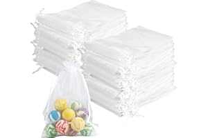 Banaone Bolsa de Organza, 200 Piezas 10x15cm Blanco Bolsitas de Tela para Regalos Bolsas, Bolsitas con Cordón para Envoltura de Joyas, Regalo para Boda Favores y Dulces