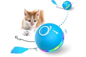 LUCKY SUE Interactive Cat Toy Ball with LED Light & Catnip,Ring Bell Feather Toy,Rolling Spinning Smart Pet Toys,Auto Rotating Intelligent Cat Ball Toy,USB Rechargeable Hunting Kitty Funny Chaser Roller