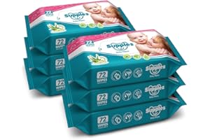 Amazon Brand - Supples Baby Wet Wipes With Aloe Vera And Vitamin E, 72 Pieces, White (Pack Of 6)