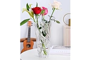 RIVER-CJ Glas Blume Vase, 24cm hohe Moderne Minimalistische Glasvase Mordische Kristall Dekorative Handgemachte Blumenarrangement für Home Office Dekor, Geschenk für Hochzeit Housewarming feiern (Clear-2)