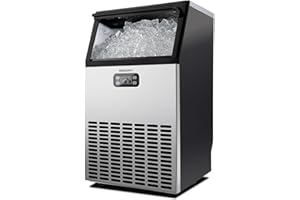 EUHOMY Machine à glaçons commerciale 45 kg/24 heures Machine à glace en acier inoxydable avec capacité de stockage de glace de 15 kg, sorbetière autonome avec minuterie, idéale pour les bars, les