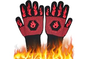 Ksvaye Guantes Barbacoa Altas Temperaturas hasta 800°c Guantes para Barbacoa Guantes Ignifugos para Parrilla Chimenea Hornear Microondas Cocina (Negro)