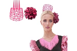WILDARMS Peineta flamenca grande, clips de flor para el pelo mujer, pack 2 PCS, accesorio fiesta sevillana feria andaluza traje regional flamenco (ROSA NEGRO, Grande)