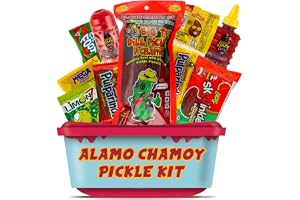 Alamo Chamoy Pickle Kit, Mexican Candy Mix make the Famous TikTok Trend, (13 Pieces) Includes Original Alamo Dill Pickle, Baby Lucas, Lucas Gusano, Skwinkles Salsaghetti, & and Other Mexican Candy by