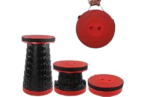 HVDHYY Silla Plegable Ligera, Capacidad Máxima de Carga 215kg / 470pound, 7 Alturas Ajustables, Taburete Plegable Senderismo, Pesca, Viajes, Barbacoa, Jardín, Aire Libre, Interior Rojo