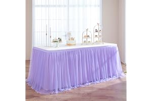 Htper Lavender Tulle Table Skirts for Baby Shower, Purple Table Decoration Tutu Table Skirt for Cakes, Birthday, Christening, Wedding Tables, L 275 x H 76 cm