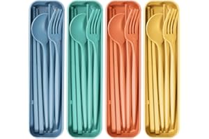 YONGHENG 4 set di stoviglie con scatola, coltello, Bacchette,cucchiaio e forchetta, stoviglie in plastica portatile e set di attrezzi da campeggio, adatto per viaggi, picnic, campeggio o uso quotidian
