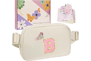 ONETOALL Riñonera Mujer y Niña Personalizada, Bolso Pecho Pequeño con Iniciales & 3 Colores a Elegir - Regalo para Cumpleaños y Fiestas Infantiles, Beige B