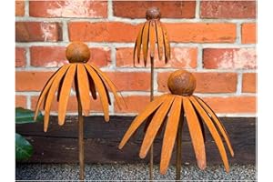 ‎BORNHÖFT 3er Set Gartenstecker Sonnenhut Metall Rost Gartendeko Edelrost Rankstab Beetstecker Topfstecker Naturrost (Sonnenhut)