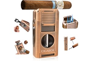 CIGAROL Mechero, 5 en 1 Mechero Soplete, 3 Llama Mechero Puros con Corta Puros en V - No Contiene Gas, Grandes Regalos para Hombres (Bronce)