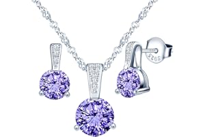 YUMILOK JEWELRY Yumilok-Mujer Collares con colgantes Simple Hexagonal Zirconia cúbica Plata de ley Conjunto de pendientes colgantes S925 Plata de ley Zirconia cúbica De moda y hermoso (Morado)