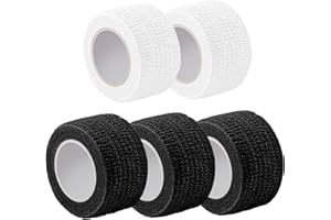 KMANGMAN 5 Rollen Verband Selbsthaftend 2.5cm*4.5m,Bandagen Selbstklebend,Selbstklebender Verband,Bandage Tape Selbstklebend Klebeverband Selbstklebend Elastische Binde,3pcs Schwarz+2pcs Weiß