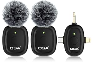 OSA 3 in 1 Wireless Microphone for iPhone,Camera,Android,and Laptop, 8H Long Working Time Lapel Mic with Noise Reduction for Video Recording,Vlog,YouTube,TikTok