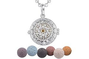 INFUSEU Colgante Flor De Loto, Piedra Difusor Aceites Esenciales Collar Aromaterapia Plateado Flores De Datura Piedras De Lava Difusor De Aceite Esencial MedallóN Colgante Joyas Para