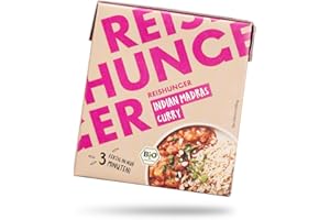 ‎REISHUNGER REISHUNGER 3 Minuten Fertiggericht Indian Madras Curry (340 ml) - Vegan, Glutenfrei & Ohne Konservierungsstoffe - Nur natürliche Zutaten in Bio-Qualität - MHD: 11.03.2025