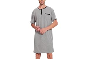 Uniexcosm Bawełniana koszula nocna męska piżama męska okrągły dekolt guziki wygodna piżama z krótkim rękawem okrągły dekolt, jednolity kolor cienki