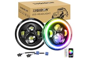 RIGIDON 2 Piezas 7 pulgadas 50W Faro LED Moto, 5000LM Hi/Lo Luz de Trabajo LED, Redondo Halo DRL Blanco RGB Iluminación Faro Compatible con Harley Touring Road King Wrangler JK TJ LJ CJ JP Humm-er