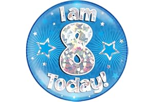 Oaktree 633407 Holographic Jumbo Badge I am 8 Today, Blue, Diameter 14.8 cm, 1 piece