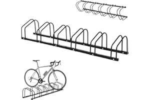 HOMCOM Râtelier 6 vélos range-vélos support de rangement pneu 65 mm sol ou mural pour VTT enfants BMX 179 x 33 x 27 cm acier noir