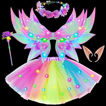 Disfraz De Hada Luminosa Para Niña - Alas LED De 50 Cm, Tutú, Diadema Y Varita - Carnaval, Cumpleaños