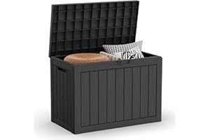 MAIUSCOLI 45 Gallon Outdoor Storage Box - Deck Box Waterproof Patio Furniture, Garden Tools, Cushions, Pool Accessories Outside Storage Resin Box,Black