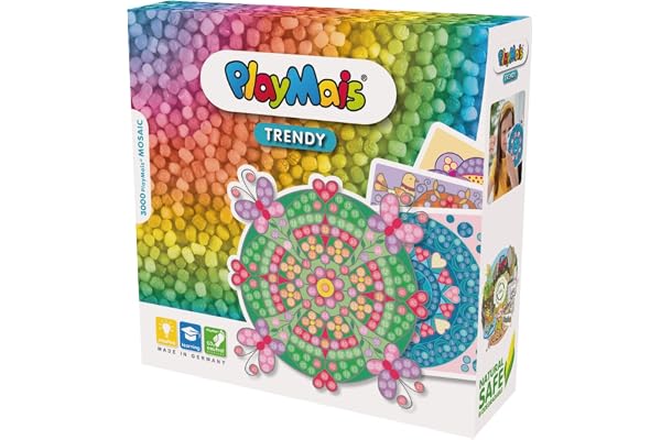 PlayMais TRENDY MOSAIC Mandala kreativt set för pyssel för barn från 6 år | över 3 000 stycken och 6 mosaik-självhäftande bilder med mandalas