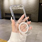 Samsung Galaxy Z Flip 5 i&ccedil;in Kılıf Wireless Şarj &Ouml;zellikli Magsafe Uyumlu Nitro Anti Shock Transparan K&ouml;şeler Airbag Korumalı